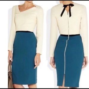 Roland Mouret Ivory/Blue Dress, Size 12